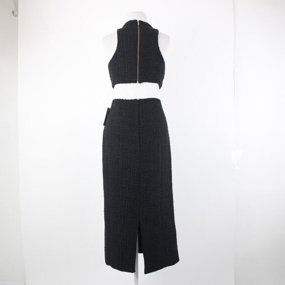 Alamour Sz L Black Textured Sleeveless Crop Lined 100% Polyester 2Pc Dress - Picture 8 of 16